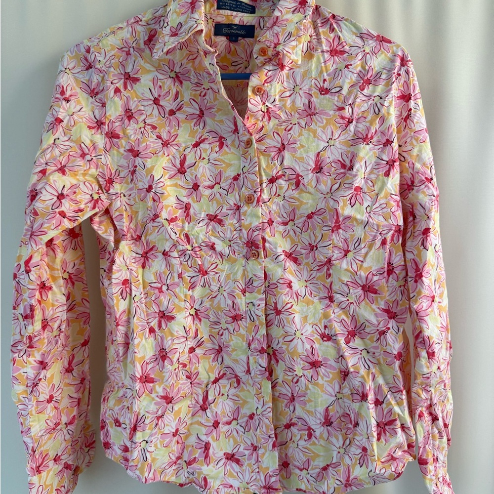 Vintage Pink and Yellow Floral Button Down Shirt